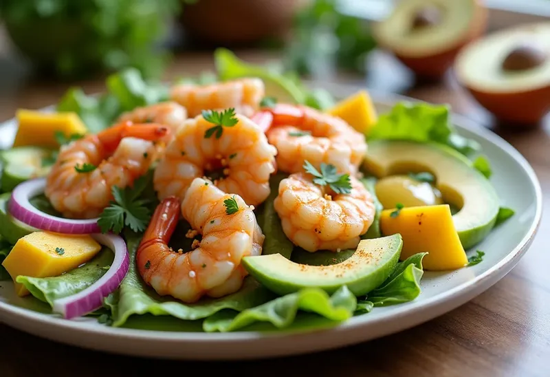 Salade exotique de gambas à la sauce curry