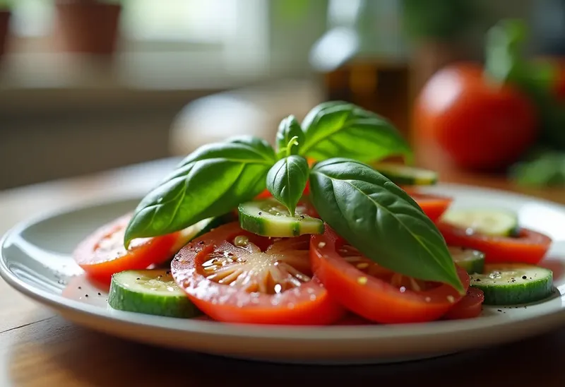 Salade fraîche au basilic : recette légère et parfumée pour une personne