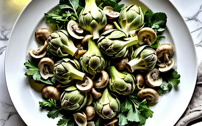Salade fraîche d'artichauts et champignons à l'huile d'olive - Recette facile et rapide