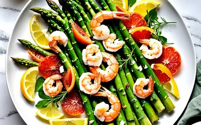 Salade fraîche d'asperges vertes et crustacés aux agrumes - recette facile et gourmande