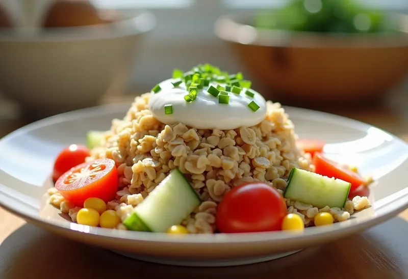 Salade fraîche d'avoine au surimi et légumes croquants
