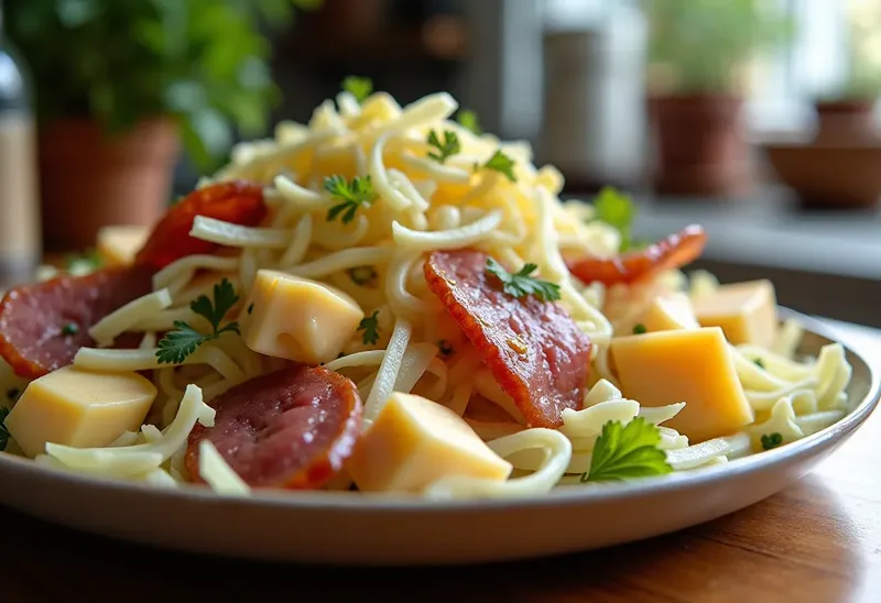 Salade fraîche de chou blanc à l'épaule fumée et emmental