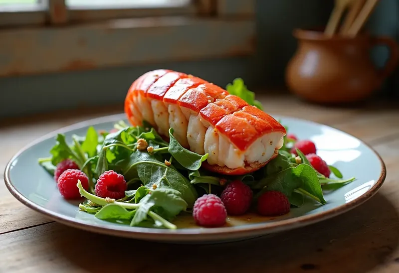 Salade fraîche de homard à la sauce framboise maison