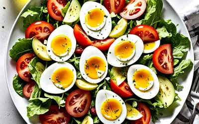 Salade fraîche de laitue au gouda, œufs durs et tomates juteuses - recette facile et rapide