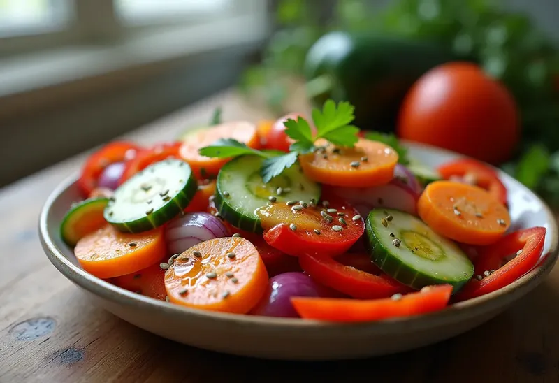 Salade fraîche de légumes marinés maison