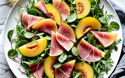 Salade fraîche de melon, jambon cru et roquette – recette rapide et savoureuse