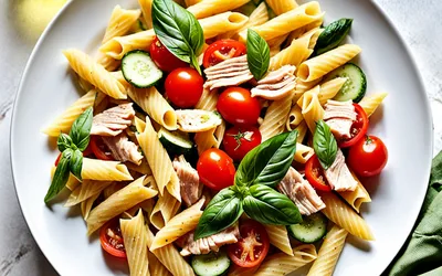 Salade de pâtes à la dinde et légumes frais - Recette facile et rapide