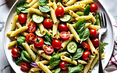 Salade fraîche de pâtes au pesto et légumes croquants - recette facile et rapide