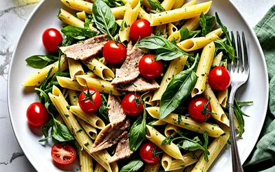 Salade de pâtes au thon et pesto frais - recette facile et rapide