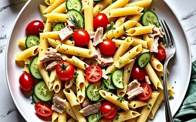 Salade de pâtes au thon et sauce fromage blanc légère - Recette facile et rapide