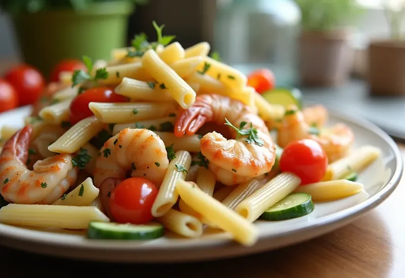 Salade fraîche de pâtes aux fruits de mer
