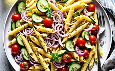 Salade fraîche de penne au thon et légumes croquants - recette facile et rapide