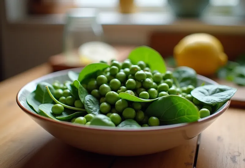 Salade fraîche de petits pois et pousses d'épinard