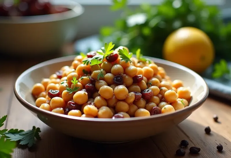 Salade fraîche de pois chiches aux raisins sucrés