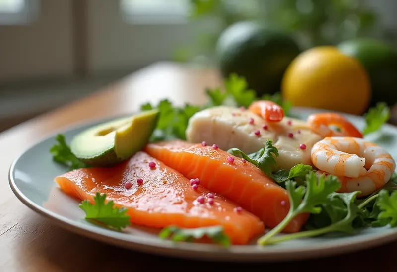 Salade fraîche de poissons froids aux baies roses