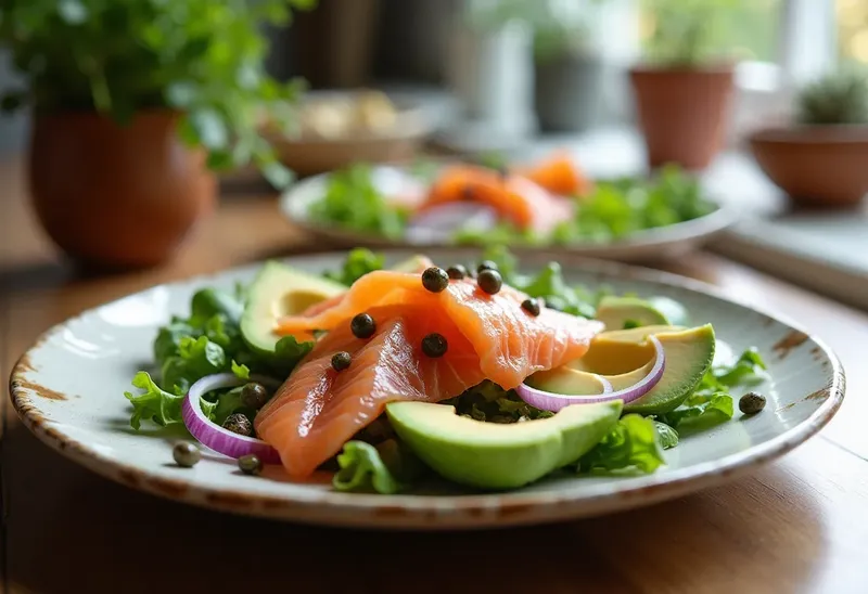 Salade fraîche de poissons fumés et avocat crémeux