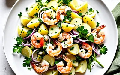 Salade fraîche de pommes de terre aux crevettes et herbes - recette facile et rapide