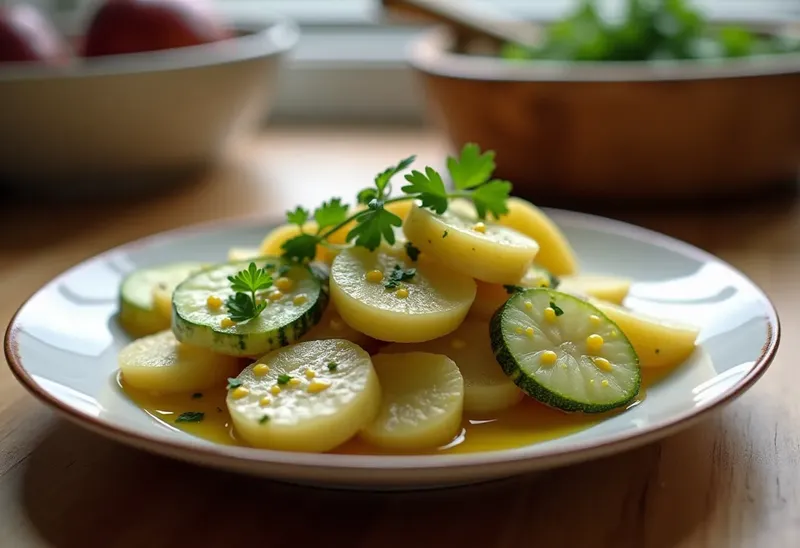 Salade fraîche de pommes de terre et courgettes à l'huile d'olive