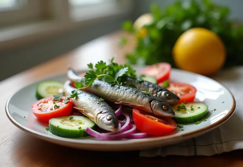 Salade fraîche de sardines à l'huile d'olive et légumes croquants