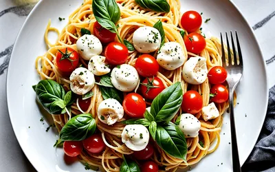 Salade fraîche de spaghetti au basilic et mozzarella - Recette facile et rapide