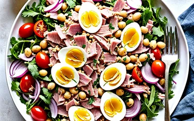 Salade fraîche de thon, œufs durs et pois chiches : recette facile et rapide