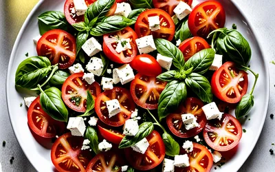 Salade fraîche de tomates et feta au basilic - Recette facile et rapide