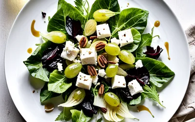 Salade fraîche de trévise au raisin blanc et feta poêlée - recette facile et rapide