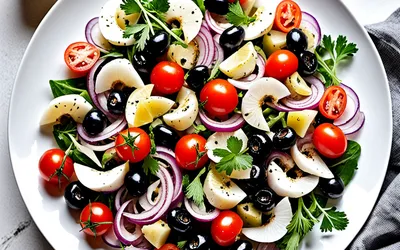 Salade fraîche d'encornets aux olives méditerranéennes - recette facile et rapide