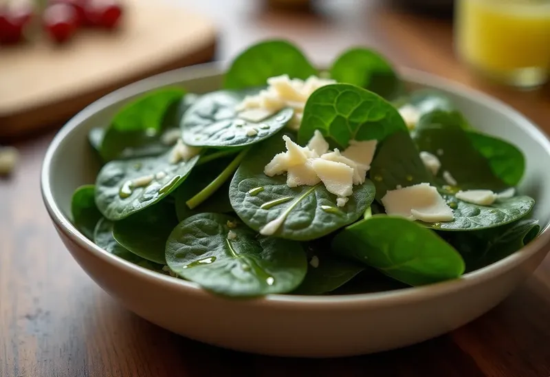 Salade fraîche d'épinards au parmesan et vinaigrette citronnée