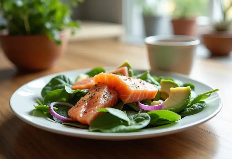 Salade fraîche d'épinards au saumon fumé et vinaigrette citronnée