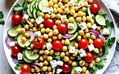 Salade de pois chiches gourmande aux légumes frais - recette facile et rapide