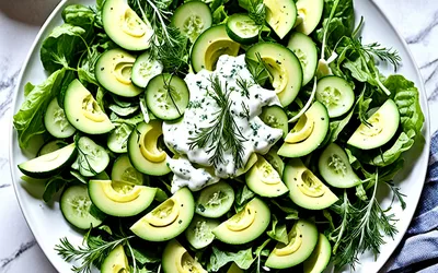 Salade fraîcheur à la sauce onctueuse avocat et aneth - recette facile et rapide