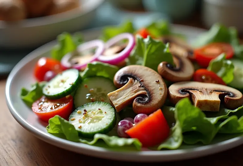 Salade fraîcheur aux champignons et légumes croquants