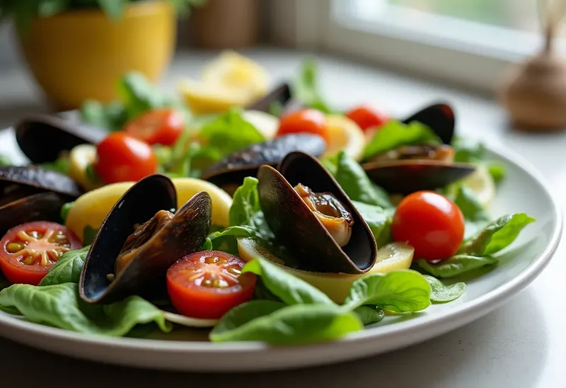 Salade fraîcheur aux moules et légumes croquants