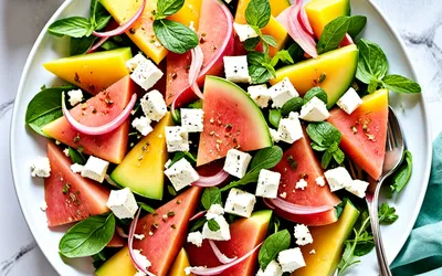 Salade fraîcheur melon feta jambon cru : recette estivale facile et rapide