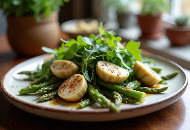 Salade gourmande artichaut, asperge et foie gras
