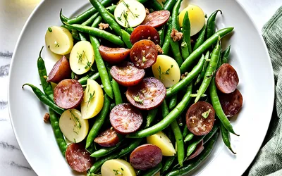 Salade gourmande haricots verts pommes de terre saucisson sec recette facile