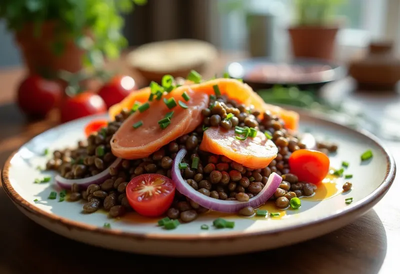 Salade gourmande de lentilles vertes au saumon fumé