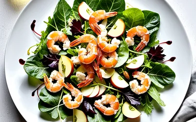 Salade gourmande de mâche au foie gras, crevettes et pommes - recette facile et rapide