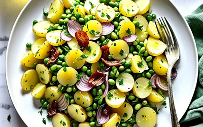 Salade gourmande de pommes de terre, lardons croustillants et soja - recette facile et rapide