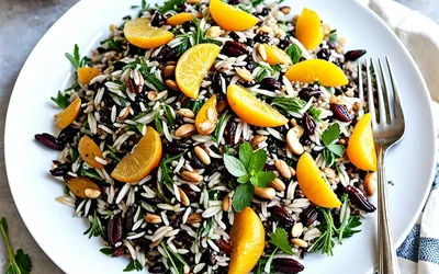 Salade gourmande de riz sauvage aux fruits secs et herbes fraîches - Recette saine et facile