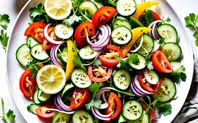 Salade marocaine fraîche aux légumes croquants et herbes parfumées - Recette facile et saine