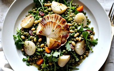 Salade tiède gourmande de Coquilles Saint-Jacques et lentilles vertes
