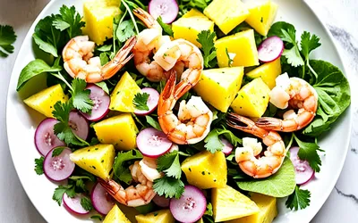 Salade tropicale de crevettes à l'ananas et coriandre fraîche - recette facile et rapide