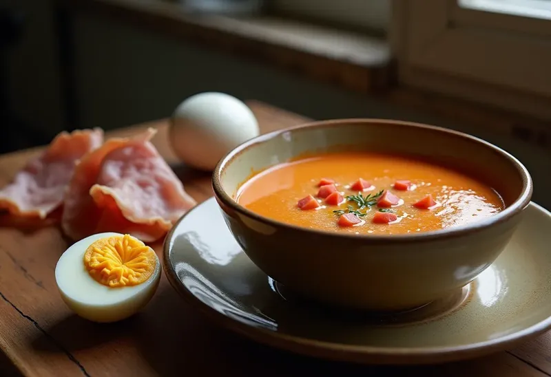 Salmorejo andalou traditionnel de Cordoue : soupe froide onctueuse à la tomate