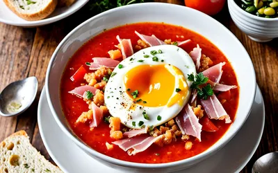 Photo de Recette authentique de Salmorejo andalou : soupe froide de tomates crémeuse