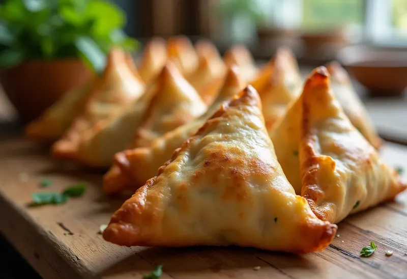 Samossas croustillants au fromage frais et à la menthe fraîche