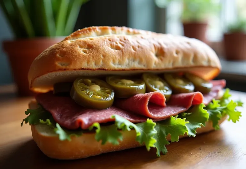 Sandwich gourmand au bœuf rôti et cornichons croquants