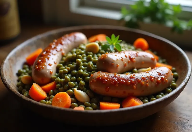 Saucisses aux lentilles : plat mijoté savoureux et réconfortant