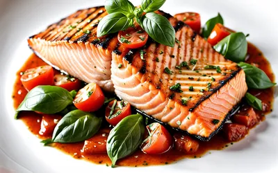 Recette facile de saumon grillé à la sauce tomate et basilic frais